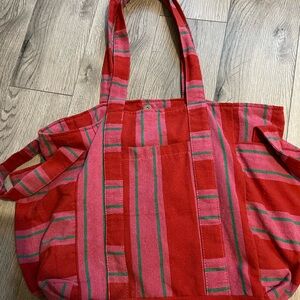 Free People Red and Pink Striped Tote
